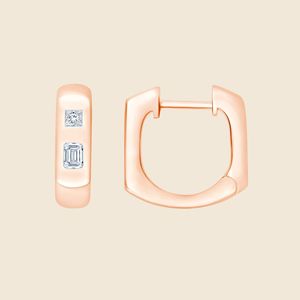 Boucles d'oreilles créoles en or massif 14 carats avec diamants de laboratoire taille émeraude F-VS 0,35 carat – Produit en gros - Product Image 2