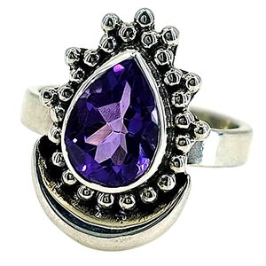 Navya <b>Craft</b> Handmade 925 Sterling Silver Women's <b>Ring</b> Pear Cut Amethyst Rhodium Plated Everyday Wear US Sizes 4 to 14 - Product Image 1