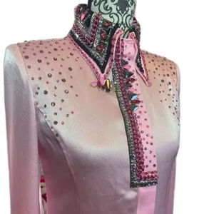 Hecho a mano Cowgirl Western Show Shirt Stretch Tafetán Tela rosa claro - Product Image 1