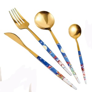 Stainless Steel <b>Set</b> Of 4 Flatware Ideal <b>For</b> Kitchenware Tabletop Dining Home Use Gold Color Plated Cutlery Metal Designer Handle - Product Image 1