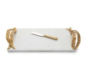 Bandeja de servicio de mármol de nuevo diseño para restaurante de hotel en casa Plato de servicio Color blanco Mango dorado Bandeja de mármol de tamaño personalizado. - Product Image 5