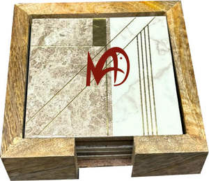 Set of 6 Classic Square Digital Printed Mango Wood Coasters Lightweight Enamel Home Decoration Mats & Pads for Kitchen <b>Table</b> Use - Product Image 1