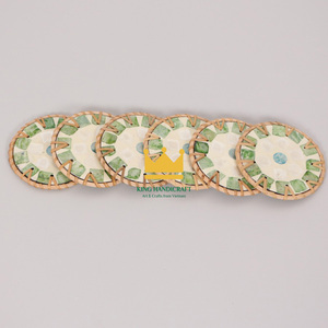 Vietnam Artisan Eco-Friendly Modern Wicker <b>Coasters</b> with Handcrafted <b>Ceramic</b> Inlay for Tea Table and Home Decor - Product Image 3