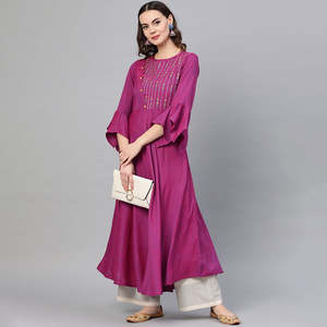 Elegante púrpura viscosa bordado Anarkali Kurta para las mujeres blusas y camisas de las mujeres - Product Image 1
