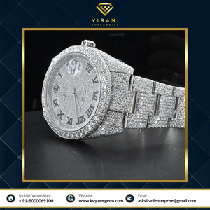 Reloj de Acero Inoxidable de Buena Calidad con Moissanita Helada, Cristal con Incrustaciones de Diamantes con Claridad VVS, Estilo Moderno y Ejecutivo, Disponible a Precio de Mayoreo - Product Image 5