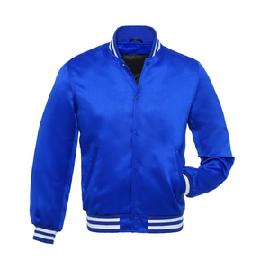 Blouson aviateur en satin de style rétro avec panneau arrière personnalisable et fermeture à bouton-pression pour une touche élégante fabriqué au Pakistan - Product Image 1