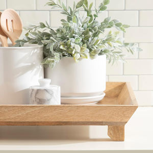 Plateau de service carré en bois de manguier durable Offre Spéciale pieds en bois de piédestal élégant pour décor de table service d'affichage de fruits - Product Image 6