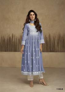 Latest Designer Pure Reyon Cotton Embroidery Tissue Net Work Salwar Suit <b>Indian</b> & <b>Pakistani</b> <b>Clothing</b> - Product Image 4