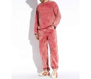 Meilleure vente acide lavé couleur unie 2 pièces hommes survêtement ensemble 100% haute qualité polaire Logo personnalisé tenue décontracté hommes survêtements - Product Image 6