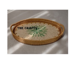 Plateau de collations de vaisselle de forme ronde avec plateau de chocolats de travail en rotin et vadrouille en bambou de haute qualité pour les meilleures ventes - Product Image 4