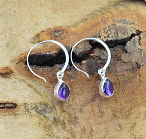 Boucles d'oreilles pendantes en améthyste en forme de poire, en argent sterling 925 plaqué or, bijoux fantaisie faits à la main avec pierres précieuses, cadeau d'anniversaire pour femme - Product Image 3
