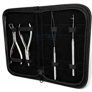 Kit d'outils professionnels pour extensions de cheveux 4 pièces : pinces de pose et de retrait, outil à boucle de 7 pouces, crochet de tirage, aiguille à crochet – Usage en salon - Product Image 3