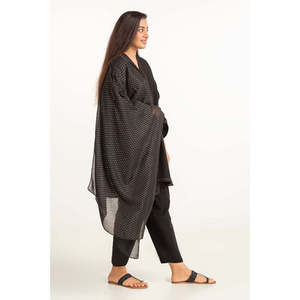 <b>Black</b> Foil Paper <b>Shawl</b>-23-04 B Elegant Long Ethnic Chiffon and Lace Floral Tassel Printing for All Seasons Made of Polyester - Product Image 5