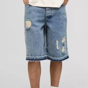 Pantalones cortos de mezclilla rectos Vintage para hombre de calle alta de estilo hermoso 100% algodón Impresión digital Tela peinada Calidad Premium - Product Image 3