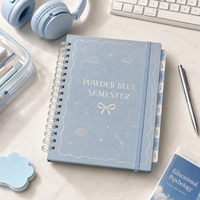 Carnet de planification académique LABON personnalisé A5 bleu poudré avec pages mensuelles et hebdomadaires pour l'école, le bureau et les études