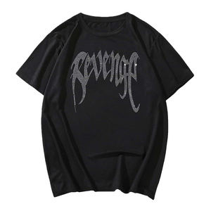 Haute qualité coton été Streetwear à manches courtes t-shirt surdimensionné transfert de chaleur strass T-Shirt impression numérique - Product Image 4