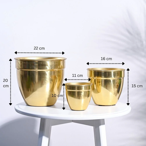 Gold Jar Shaped Metal Planter Pot 3-Piece Gold Stainless Steel Planter Set for Desk Floor metal planter set - Product Image 6