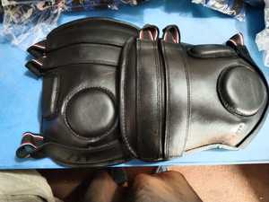 High Quality 100% Real Black Leather Horse Riding Polo Knee Guards with <b>3</b> Straps - Product Image 6