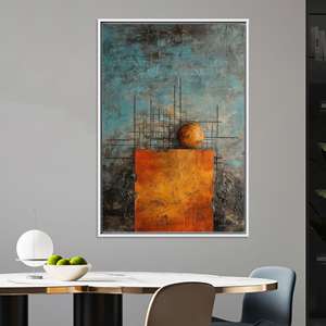 Modern Industrial Decor: Printed <b>Canvas</b> with Abstract Sphere & Lines,WHITE <b>FRAMED</b> <b>CANVAS</b> - Product Image 1
