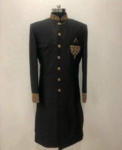 DECENT & STYLISH ZARI EMBROIDERY on BLACK SHERWANI WITH <b>PANT</b> DRESS & ALSO MATCHING SHOE WITH DRESS for PARTY-WEAR/WEDDING @ 2023 - Product Image 1
