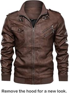 Men's High Quality Leather <b>Jacket</b> New Design with Sleek Finish Lightweight <b>Slim</b> <b>Fit</b> Biker Style Winter Season Removeable Hood - Product Image 5