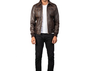 Vestes en cuir 100% coton personnalisées de qualité supérieure pour hommes Veste en cuir coupe-vent délavé pour hommes - Product Image 6