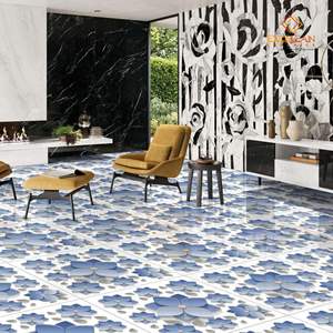 Carreaux de mur en porcelaine vitrifiée de fleur blanche bleue de haute qualité de 60x60 cm finition brillante pour la salle de bains résidentielle de luxe-Offre Spéciale! - Product Image 5