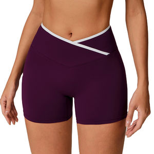 Pantalones cortos de Yoga de cintura alta cruzados para mujer 2025, pantalones cortos de Yoga personalizables con patrón de melocotón desnudo - Product Image 1
