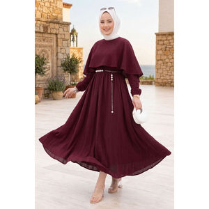 Robe d'été prune à col cape, taille élastique, décoration en crochet diamant, respirante, élégante et discrète, idéale pour les sorties de jour et les soirées. - Product Image 1