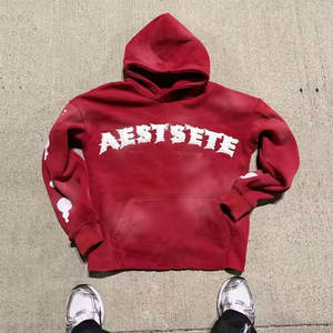 Nouveauté prix de gros 500 GSM Vintage Baggy patchs en détresse Streetwear Boxy lavage à l'acide hommes recadrée fermeture éclair à capuche - Product Image 4