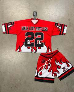 Maillot en maille avec short Football américain Vêtements pour adultes de haute qualité Chemise en maille Col V Manches courtes Tops surdimensionnés Sports élégants - Product Image 1