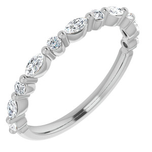Anillo de Diamantes Plateado en Oro Blanco para Mujer, Corte Marquesa, con Garras Compartidas, Apilable, Color G, Diamante Sintético Cultivado en Laboratorio, Estilo Clásico - Product Image 2