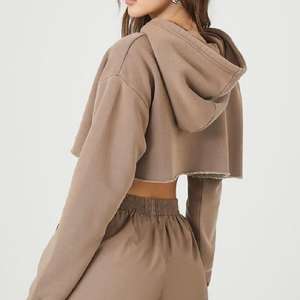 Sweat à capuche court en coton éponge français de haute qualité pour femmes OEM Pull à manches longues Surdimensionné Baggy Casual Hiver Imprimé sur le devant - Product Image 3