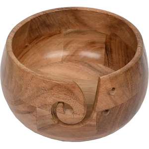 Bol de rangement de fil en bois avec sculpture décorative gril artisanal à tricoter et accessoires au crochet fournitures - Product Image 1