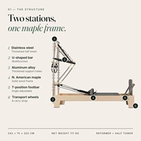 Reformer Pilates multifonction 2-en-1 en érable nord-américain certifié CE, gain de place, avec demi-tourneuse pour studio de Pilates