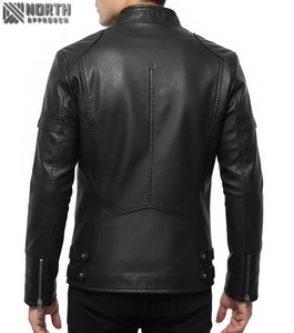 Veste de moto en cuir pour hommes, coupe-vent slim tendance, vente en gros personnalisée et décontractée pour bombardier de la saison d'hiver - Product Image 1