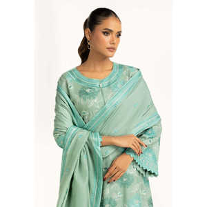 IUSTKSD-1270 Traje de Satén Bordado de 3 Piezas con Pashmina - Product Image 1