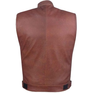 Chaleco de Motociclista de Cuero Vacuno con Color Personalizado y Aspecto Desgastado, Cuello Redondo, Cierre de Botones Cubiertos, Dos Solapas en el Pecho, Transpirable para Otoño - Product Image 3
