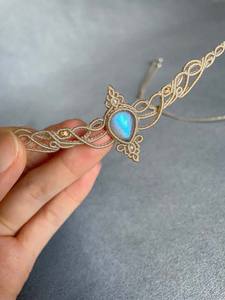 Nouveauté Collier en macramé vintage fait à la main avec pierre de lune labradorite sertie en forme de poire Taille 15 à 20 mm Pendentif Bijoux - Product Image 2