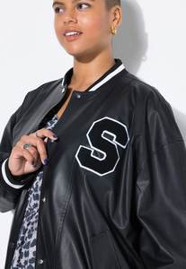 Veste en cuir de style universitaire pour femmes, coupe ajustée décontractée, bomber, veste de baseball, veste universitaire à lettres, chez Fratres Sports Factory - Product Image 4