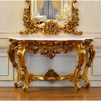 Ensemble console et miroir en bois massif acajou doré antique, écologique, durable, de luxe, fait main, style Mid-Century Modern pour chambre à coucher