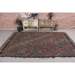 Alfombra Turca Vintage de 5.6x9.2 pies (170x281 cm), Alfombra de Lana Azul Kilim - Product Image 2