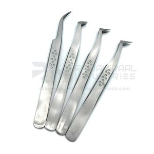 Pinzas de extensión de pestañas con agarre en forma de estrellas de Color plateado RMI, pinzas de pestañas postizas ligeras antideslizantes, acabado opaco - Product Image 1