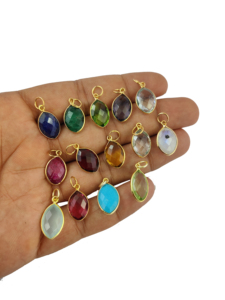 Trẻ em đá quý Marquise hình dạng bezel Mặt dây chuyền sterling bạc mạ vàng quyến rũ 12x15mm Kích thước - Product Image 4