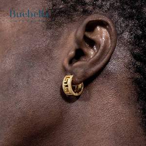 Venta caliente 925 plata esterlina 18K oro helado llave griega pendientes de Aro para Hombres estilo Hip Hop - Product Image 1