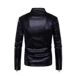 Blouson d'hiver en cuir personnalisé pour homme 2026 avec capuche, manches longues, poches zippées, col montant, devant en toile et lettres lumineuses intégrées - Product Image 3