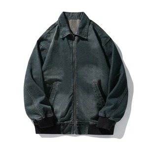 แจ็กเก็ตผ้ายีนส์ซักโอเวอร์ไซส์มีซิปเสื้อโค้ทยีนส์คอปกพับลงแบบลำลองแนวสตรีทแวร์แนววินเทจของผู้ชายสำหรับฤดูใบไม้ผลิฤดูใบไม้ร่วง - Product Image 1