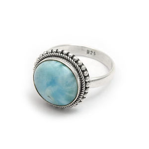 Cadeau d'anniversaire délicat pour elle Bague classe en argent sterling 925 avec pierres précieuses en larimar naturel pour cadeau d'anniversaire Bijoux faits à la main Inde - Product Image 1