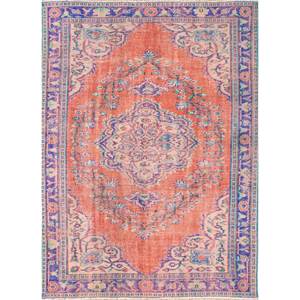 Alfombra Vintage de Lana 9x12, Anudada a Mano, con Medallón Rojo Naranja, Patrones de Rompecabezas Rectangulares para Entrada, Pasillo y Sala de Estar - Product Image 1