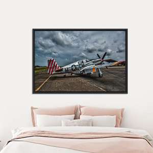 Mustang Fighter Plane Printed <b>Canvas</b>: Modern Aviation Wall Art,BLACK <b>FRAMED</b> <b>CANVAS</b> - Product Image 1